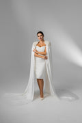Ivory Floor-Length Bridal Cape with Pearls and Crystals