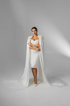 Ivory Floor-Length Bridal Cape with Pearls and Crystals