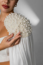 Ivory Floor-Length Bridal Cape with Pearls and Crystals