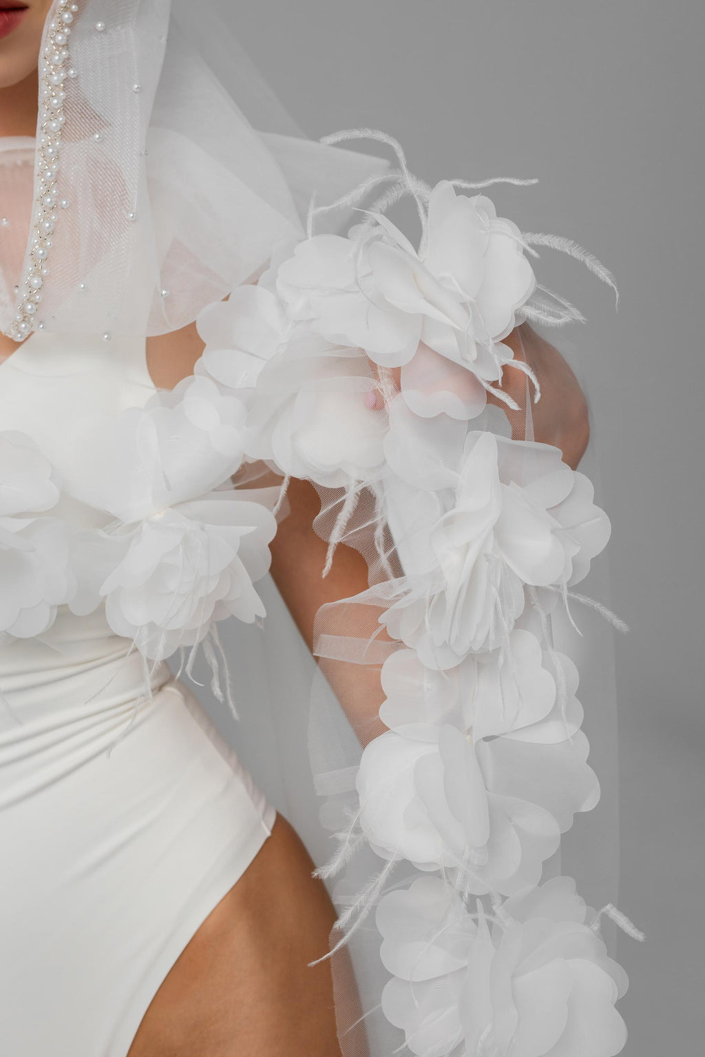Bridal Hood with Flowers and Feathers