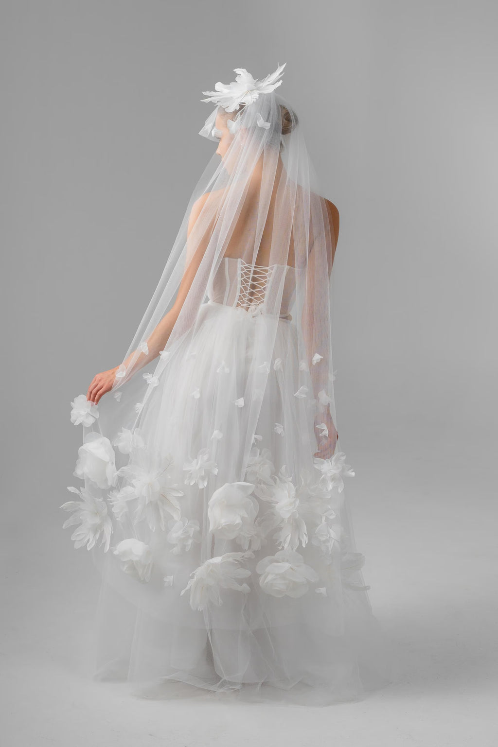 Ivory Ballet-Length Bridal Veil with Delicate Floral Appliqués