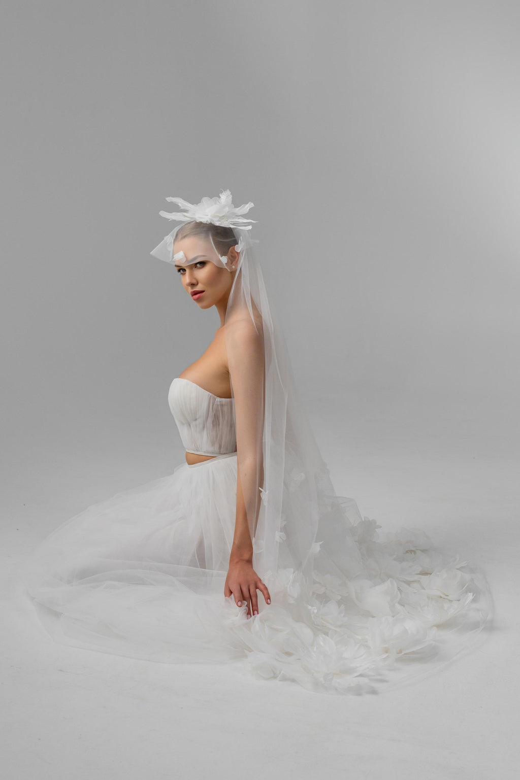 Ivory Ballet-Length Bridal Veil with Delicate Floral Appliqués