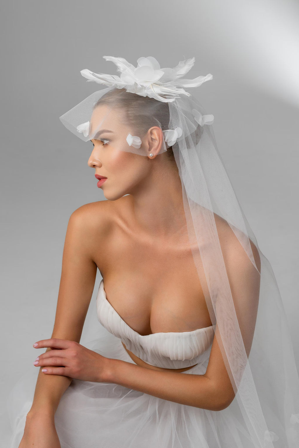 Ivory Ballet-Length Bridal Veil with Delicate Floral Appliqués