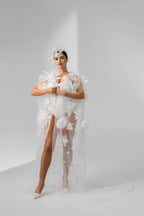 Ivory Chapel-Length Bridal Cape with Floral Details