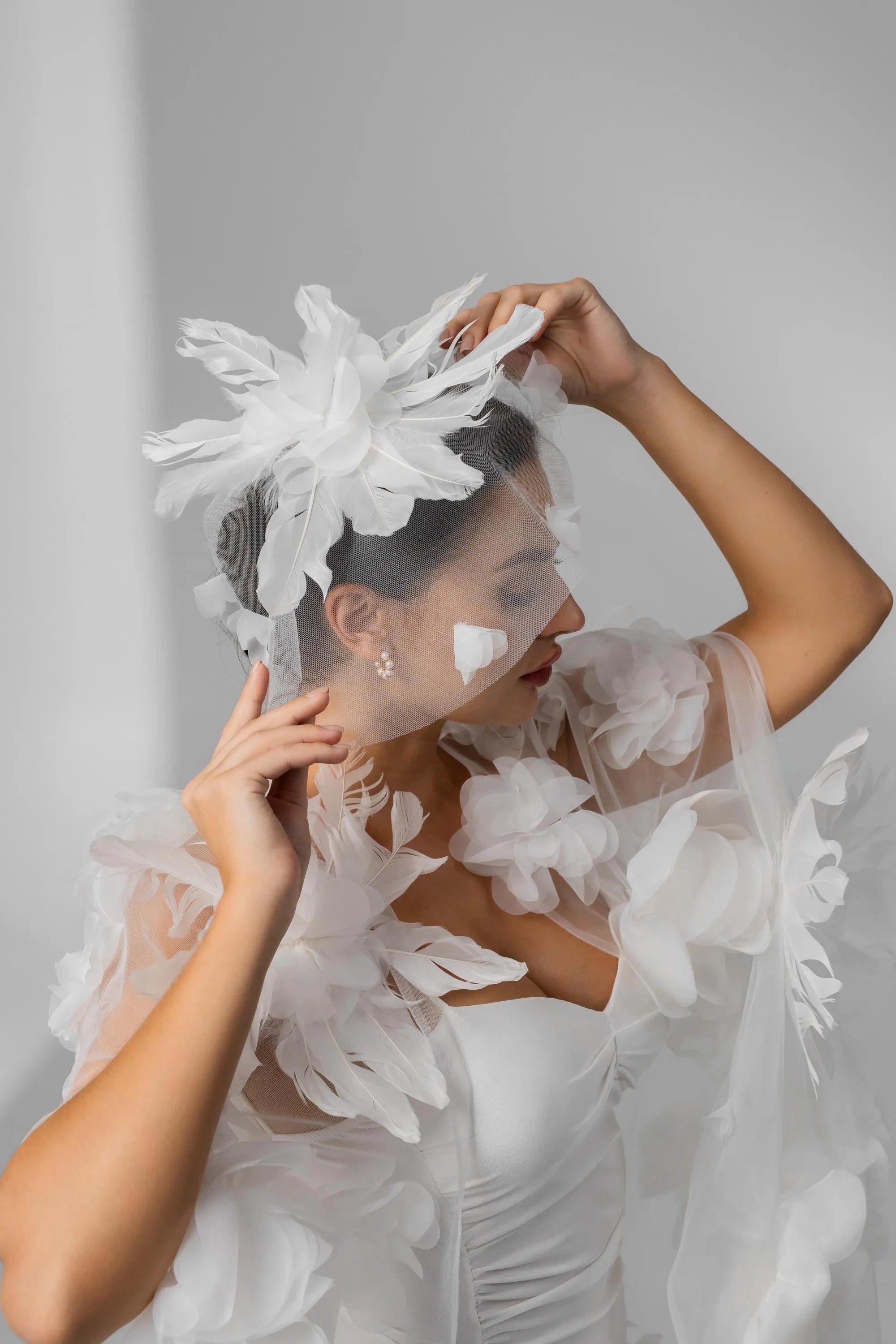Ivory Chapel-Length Bridal Cape with Floral Details
