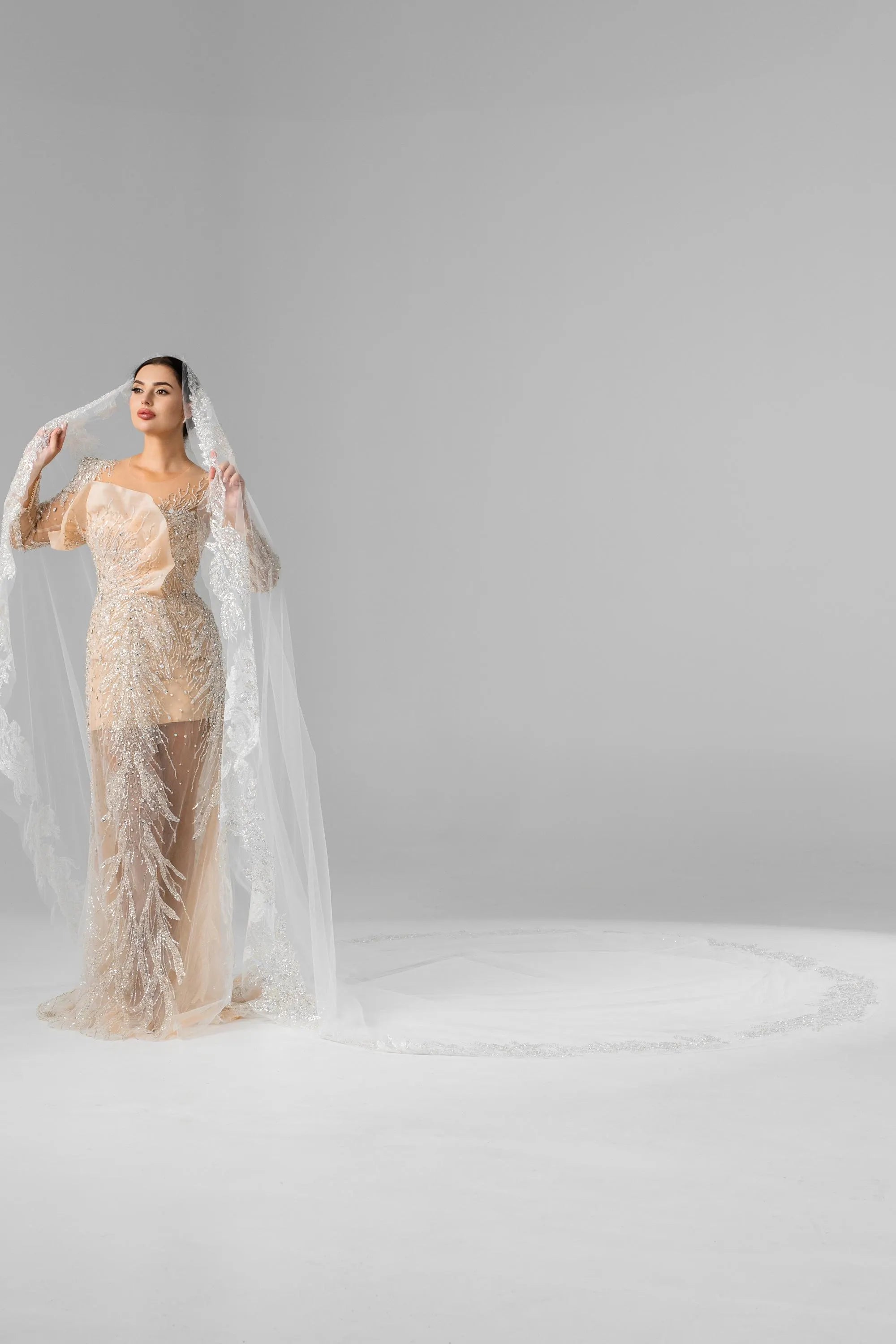 Ivory Royal Cathedral Oval Chantilly Lace Bridal Veil