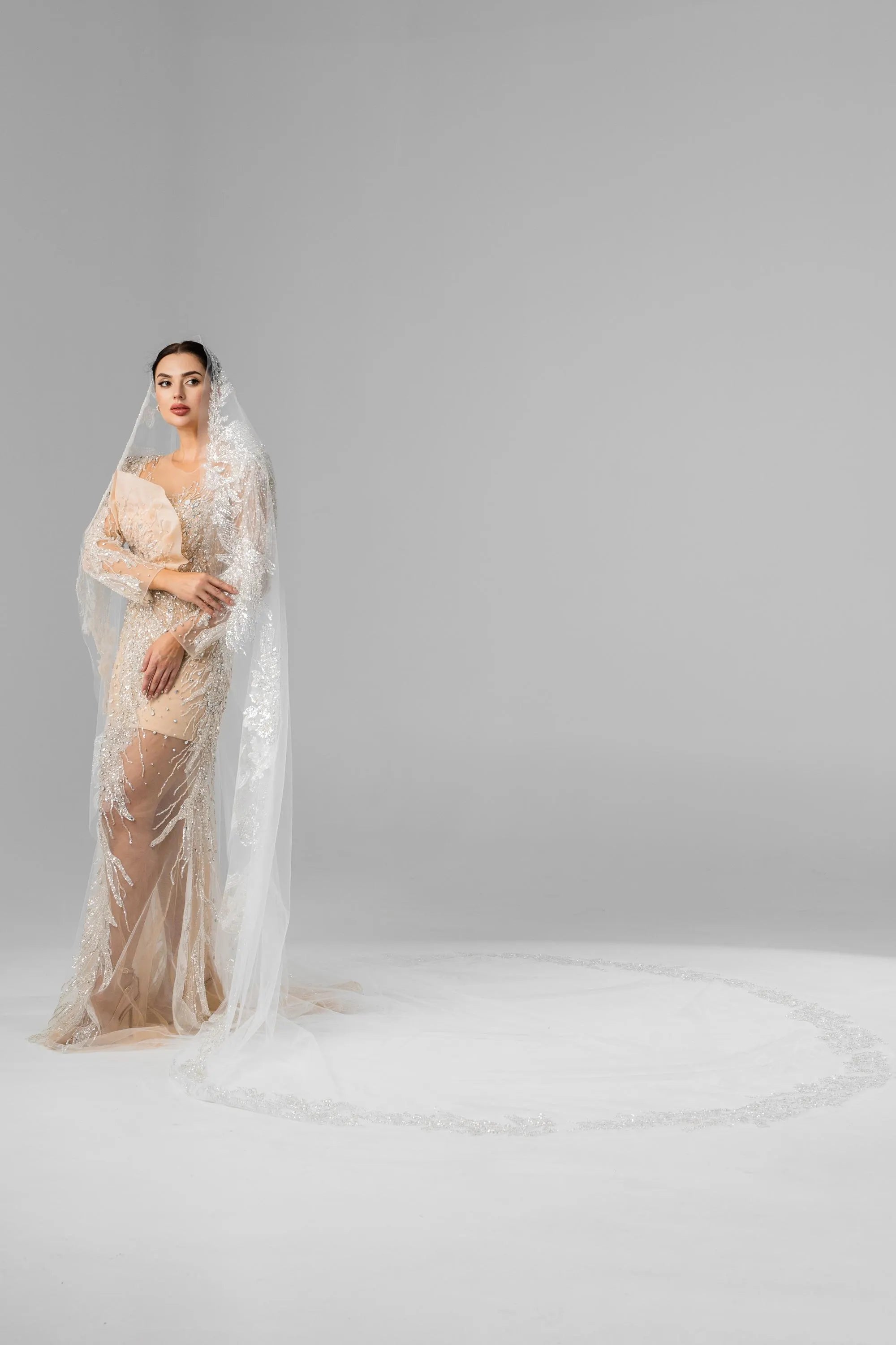 Ivory Royal Cathedral Oval Chantilly Lace Bridal Veil