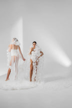 Royal Cathedral Bridal Veil with Ostrich Feathers, 4D Flowers and Crystals