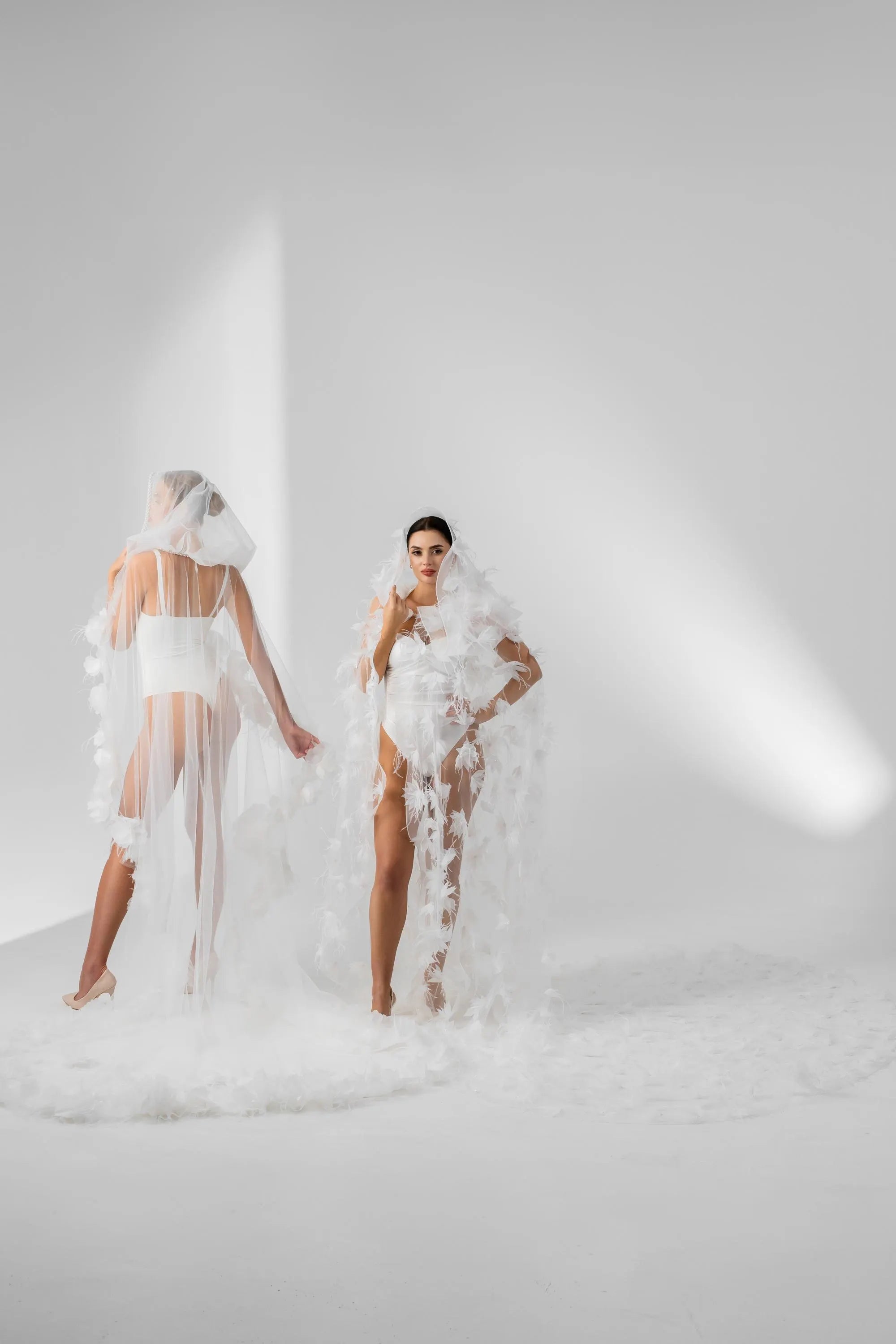 Royal Cathedral Bridal Veil with Ostrich Feathers, 4D Flowers and Crystals