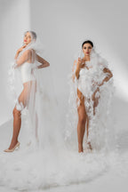 Royal Cathedral Bridal Veil with Ostrich Feathers, 4D Flowers and Crystals