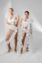 Royal Cathedral Bridal Veil with Ostrich Feathers, 4D Flowers and Crystals