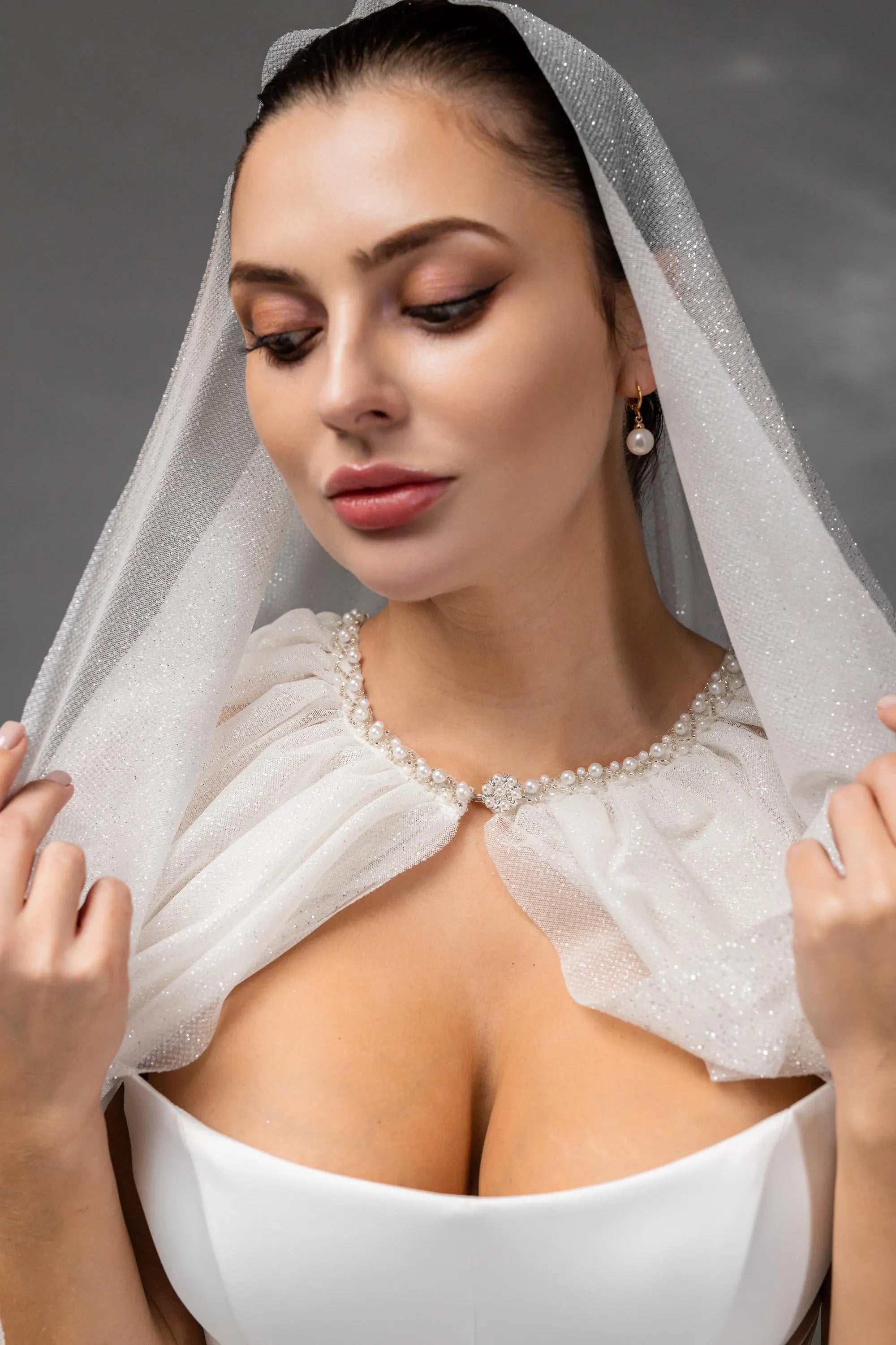 Ivory Silver Chapel-Length Bridal Hood
