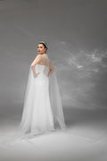 Ivory Chapel-Length Bridal Cape with Pearls