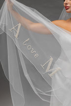 Personalized Ivory Chapel-Length Bridal Veil with Hand Embroidery