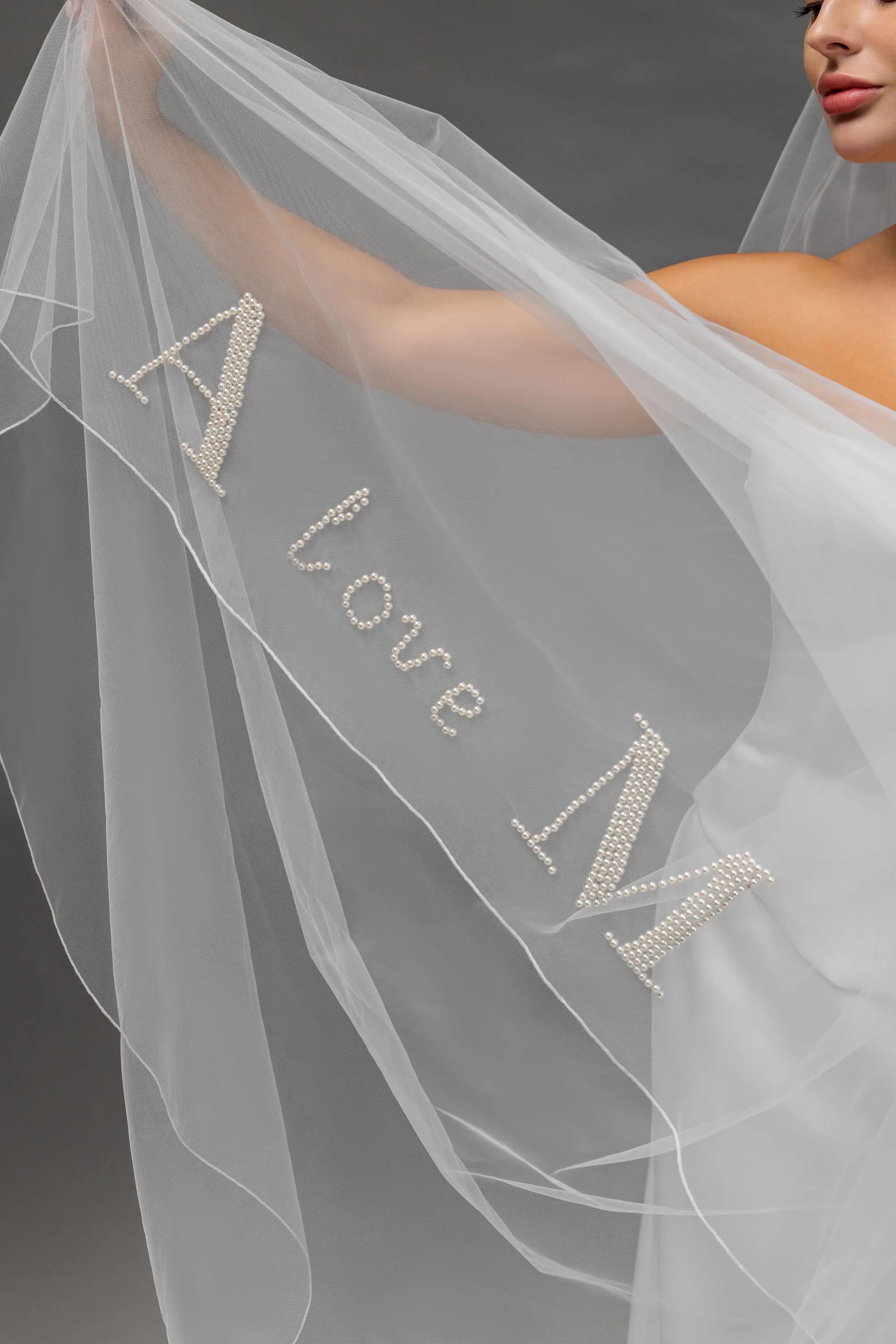 Personalized Ivory Chapel-Length Bridal Veil with Hand Embroidery