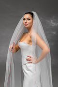 Ivory Waltz-Length Bridal Veil with Red Pencil Edge Trim