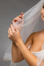 Ivory Waist-Length Bridal Veil with Orange Pencil Edge Trim
