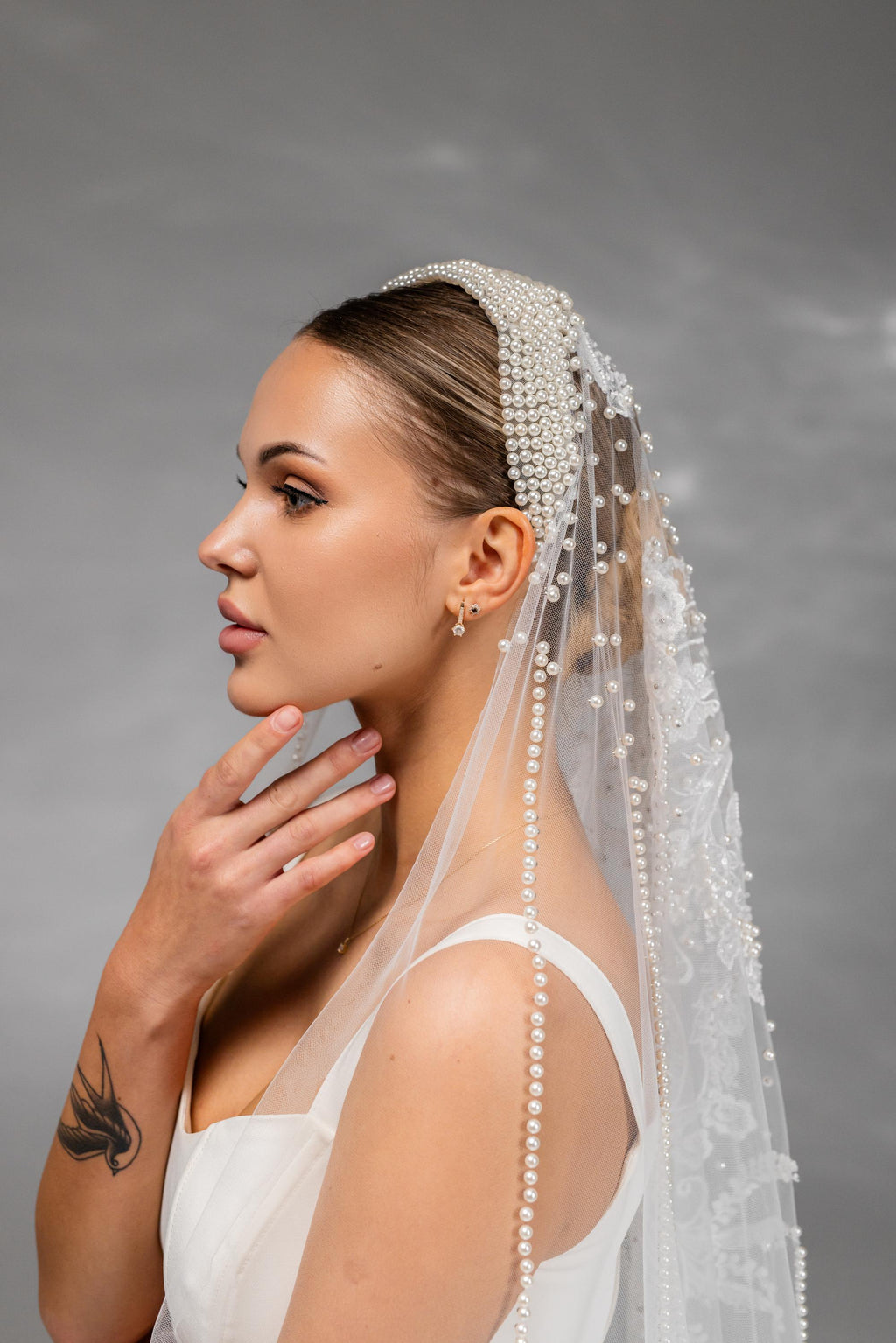 Cathedral Bridal Veil with Pearls