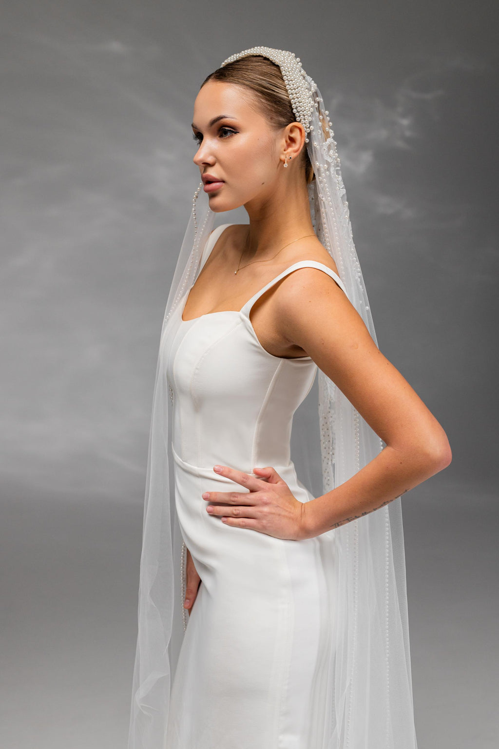 Cathedral Bridal Veil with Pearls