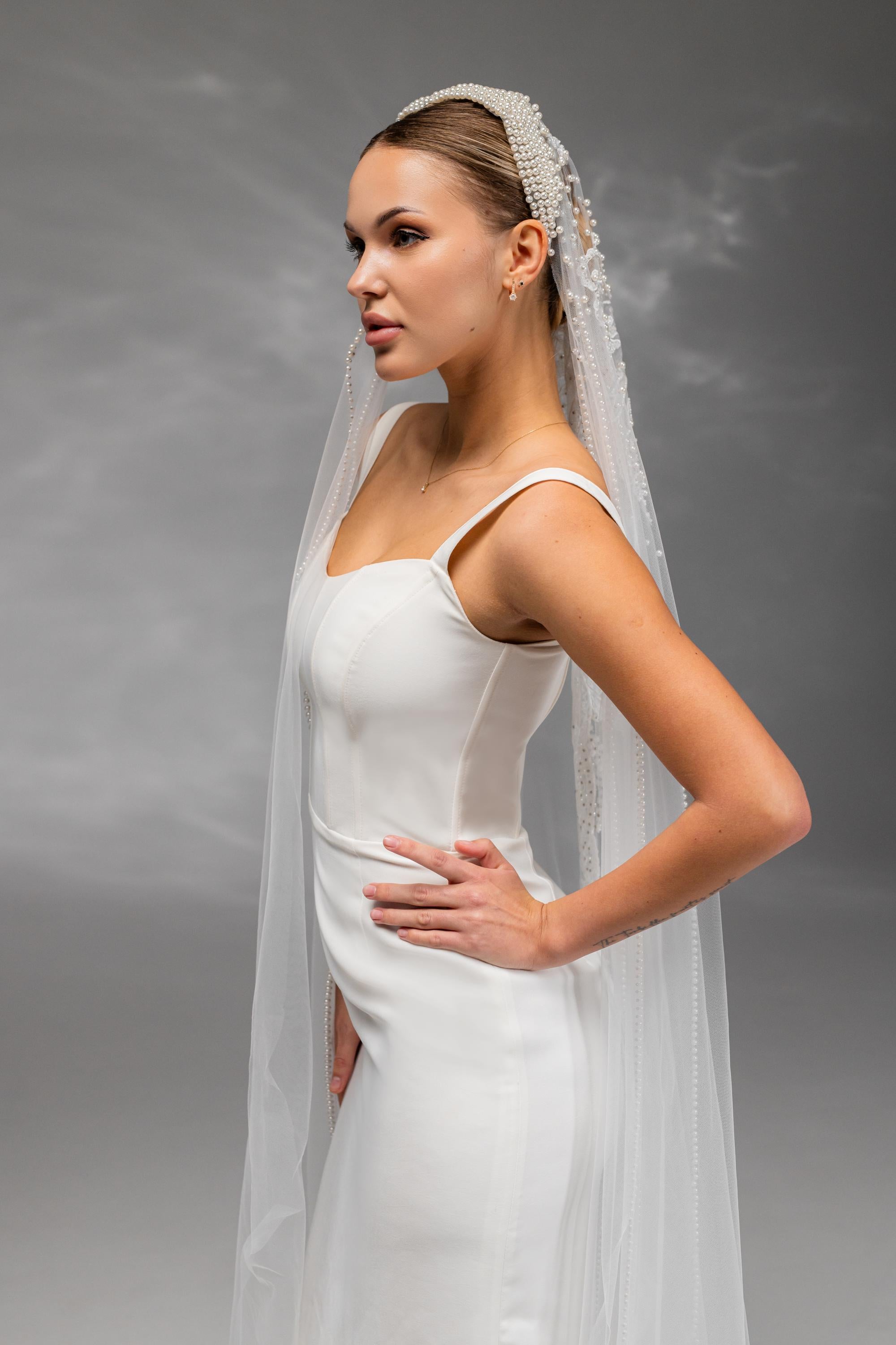Cathedral Bridal Veil with Pearls