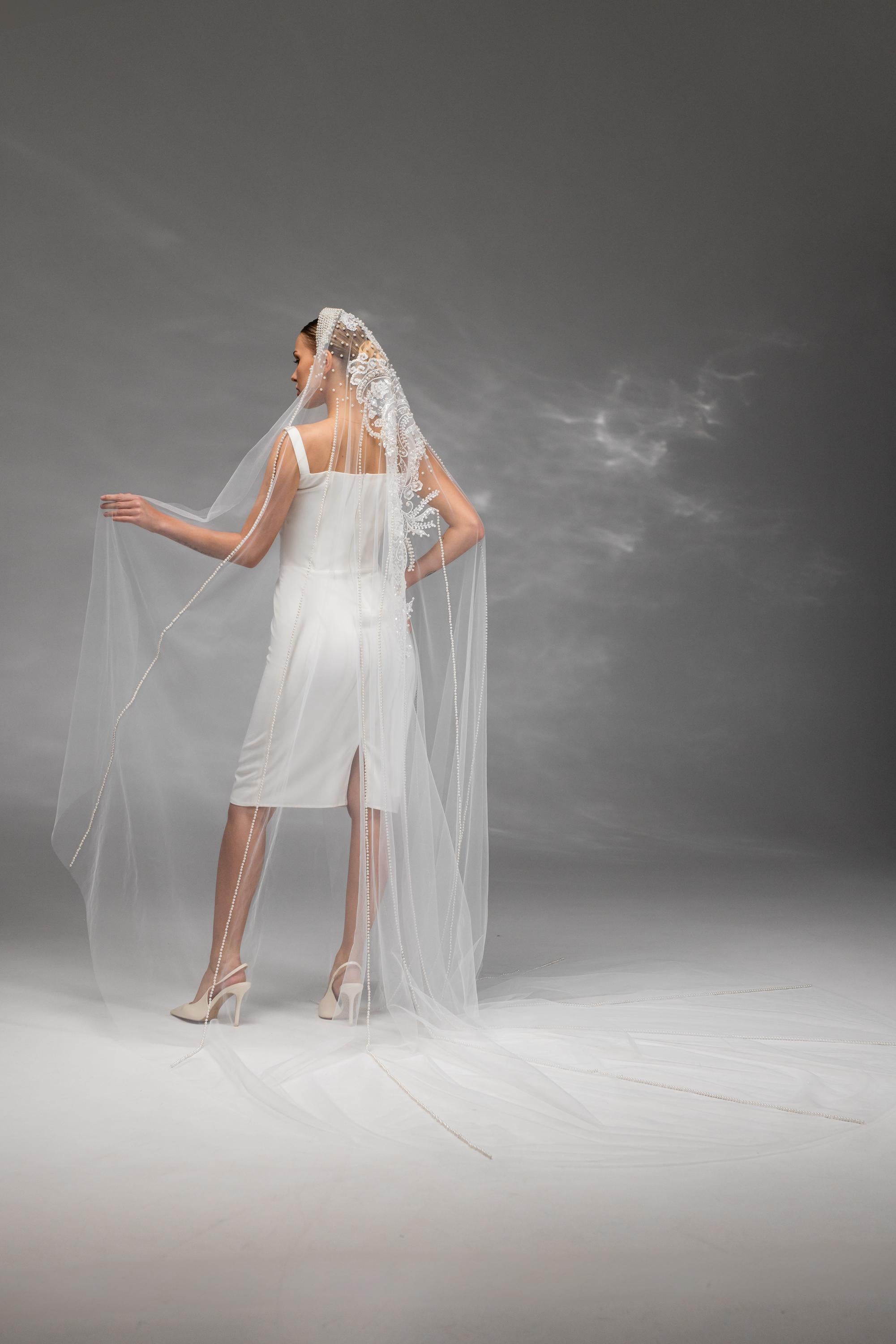 Cathedral Bridal Veil with Pearls
