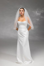Ivory Waist-Length Bridal Veil with Orange Pencil Edge Trim
