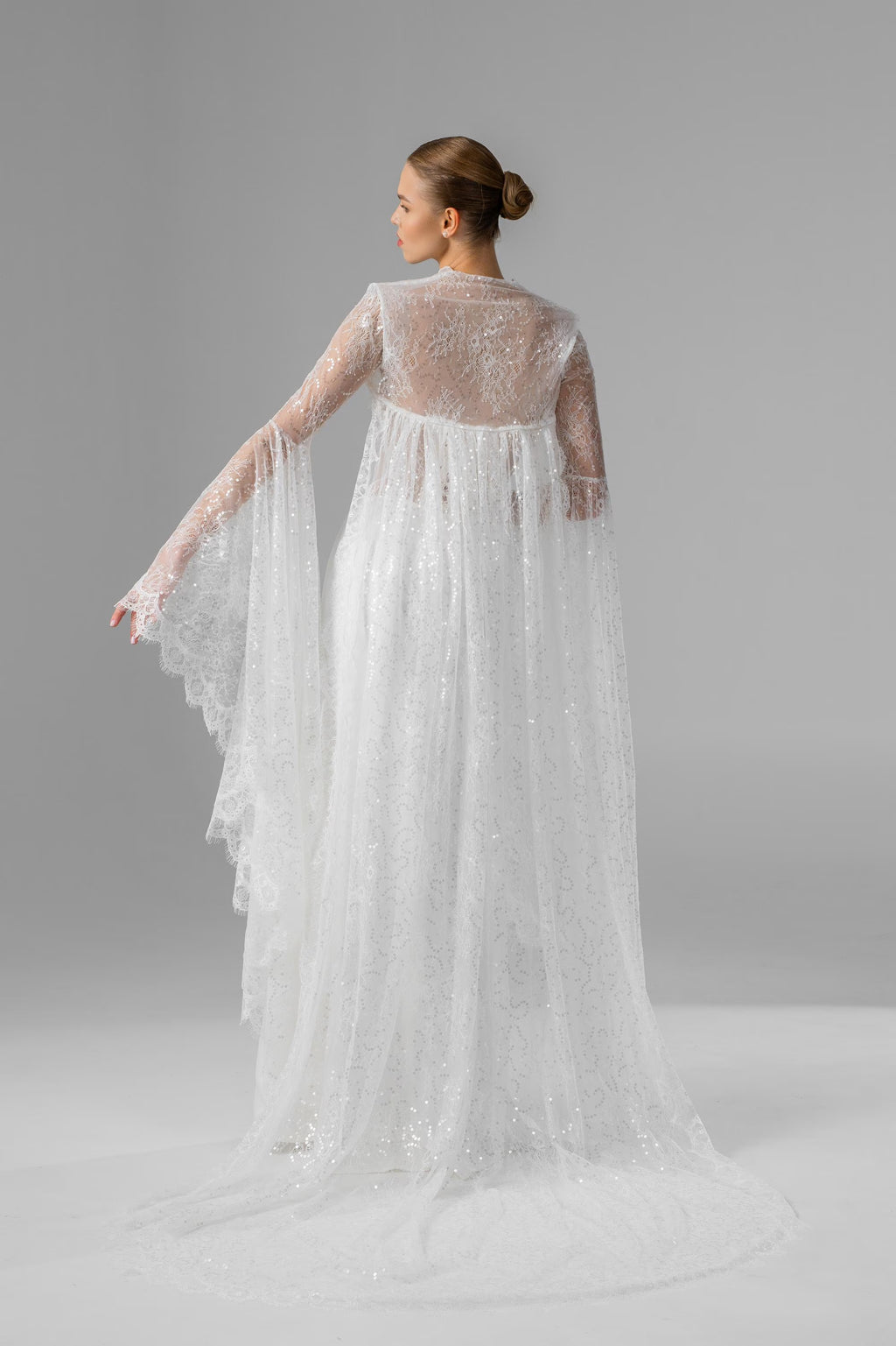 Milky  Chantilly Lace Bridal Cape with Snap Buttons