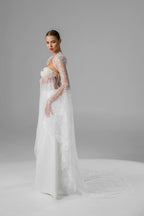 Milky  Chantilly Lace Bridal Cape with Snap Buttons