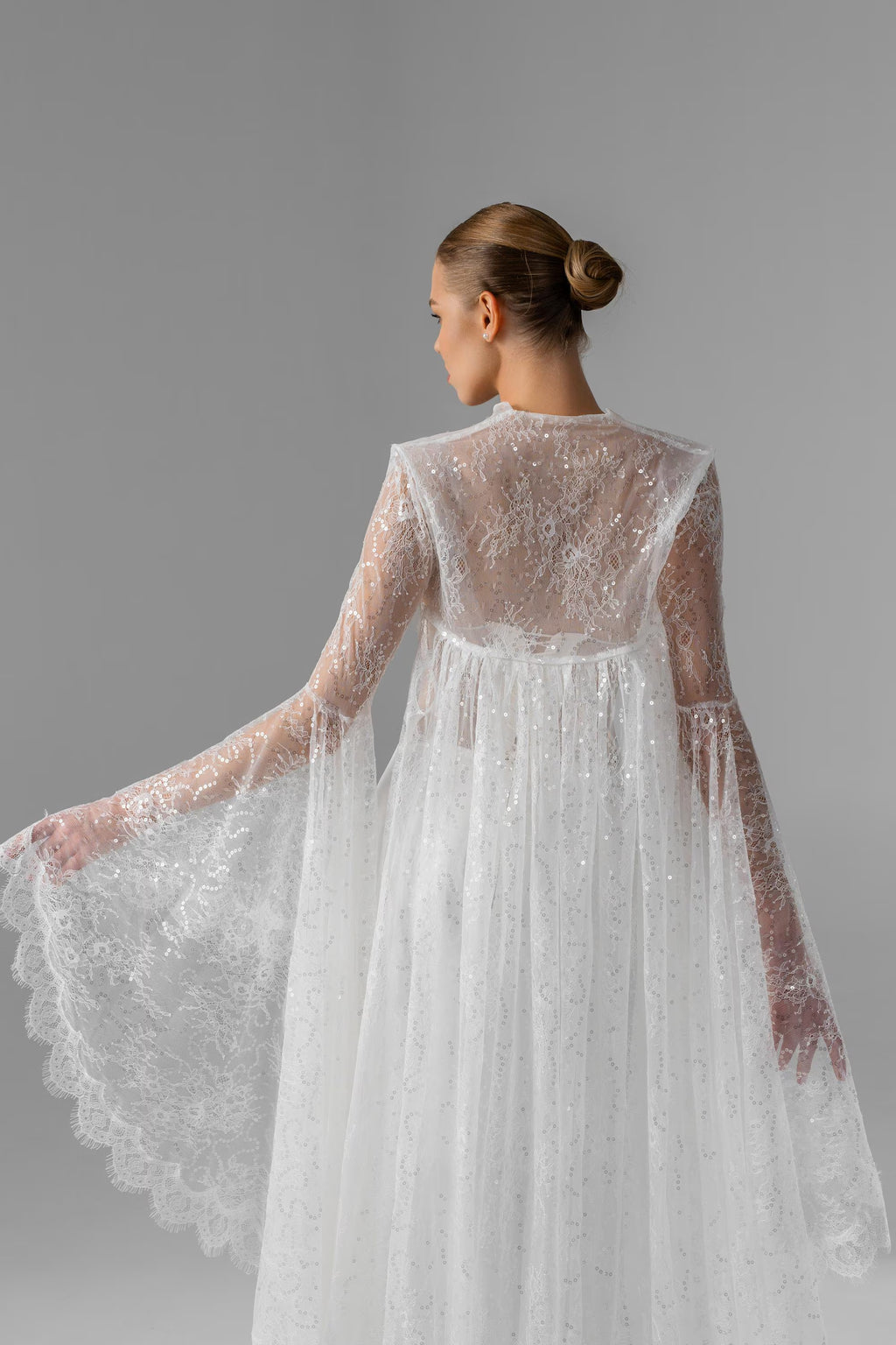 Milky  Chantilly Lace Bridal Cape with Snap Buttons