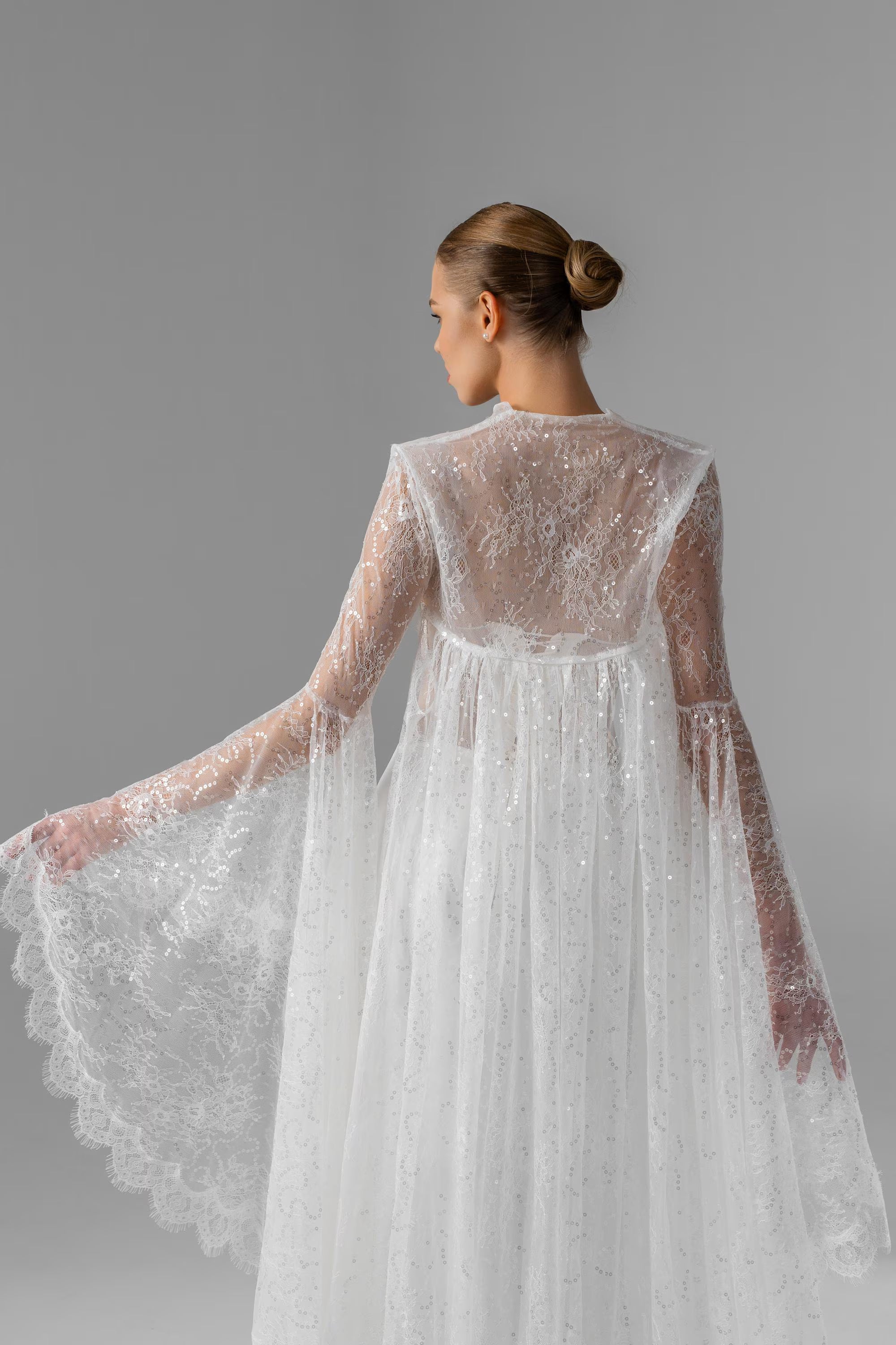 Milky  Chantilly Lace Bridal Cape with Snap Buttons