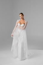 Milky  Chantilly Lace Bridal Cape with Snap Buttons