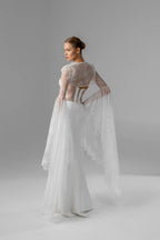 Milky  Chantilly Lace Bridal Cape with Snap Buttons
