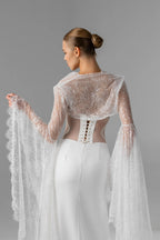 Milky  Chantilly Lace Bridal Cape with Snap Buttons