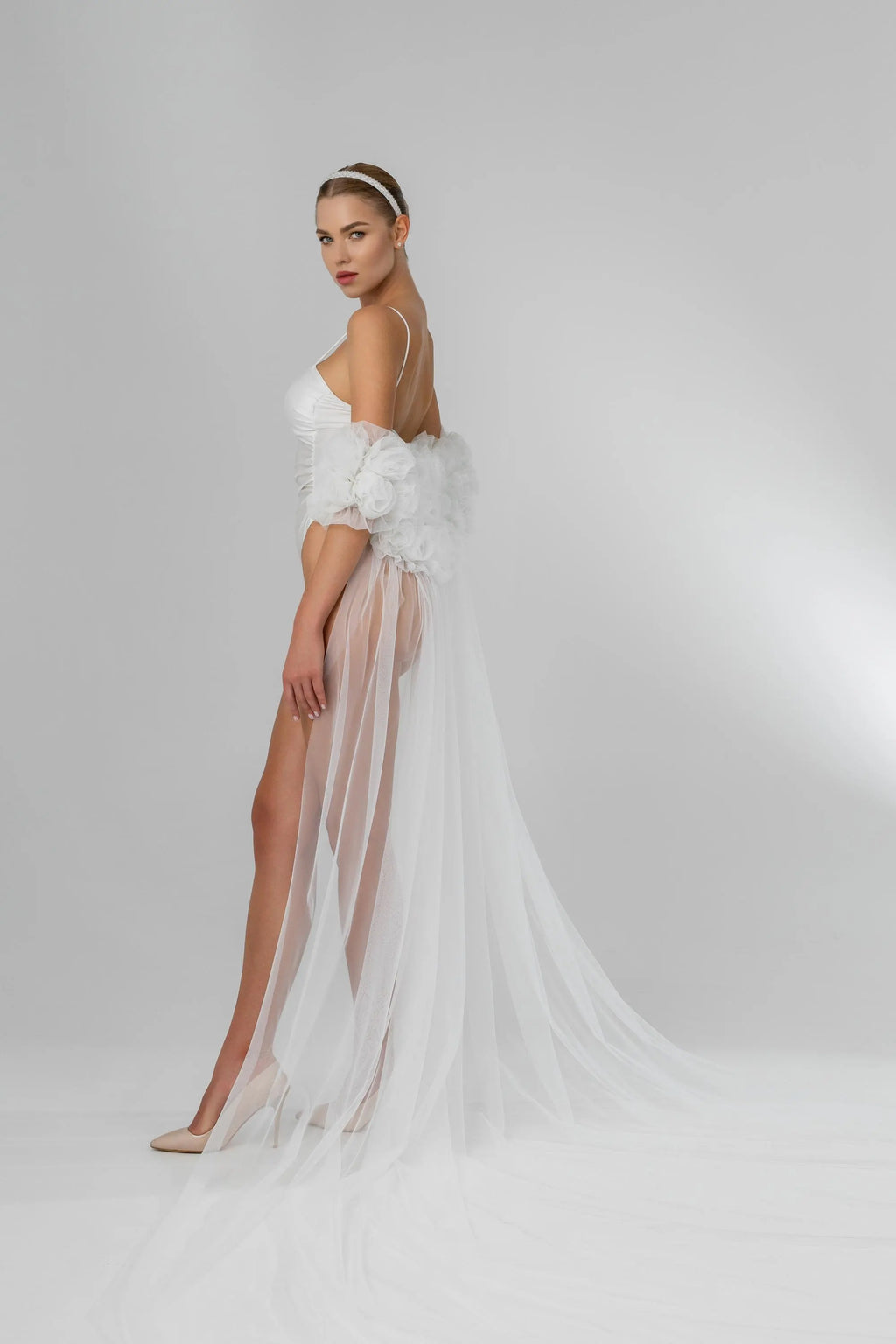 Cathedral Bridal Cape with Flowers and Spray Effect