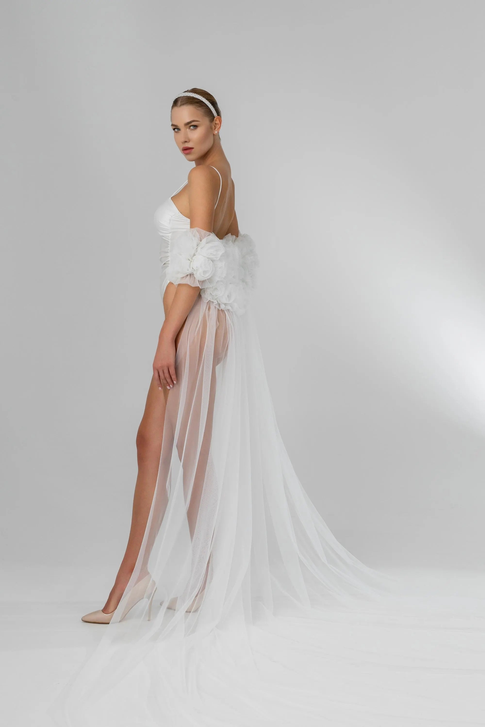 Cathedral Bridal Cape with Flowers and Spray Effect