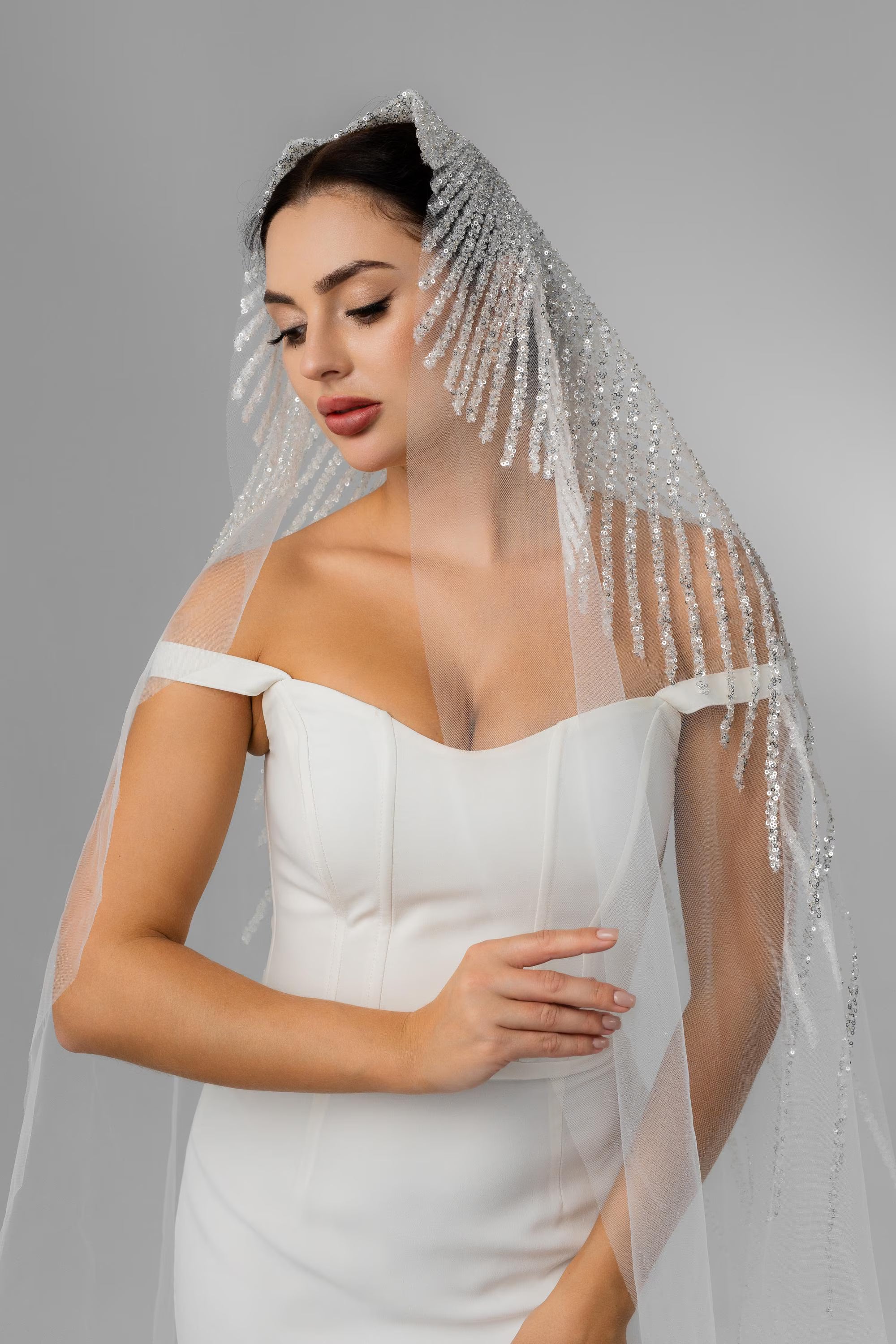 Ivory Royal Cathedral Oval Bridal Veil with Sequins