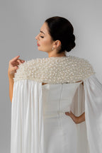 Ivory Floor-Length Bridal Cape with Pearls and Crystals