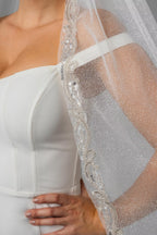 Fingertip-Length Glitter Bridal Veil with Japanese Matsuno Beads
