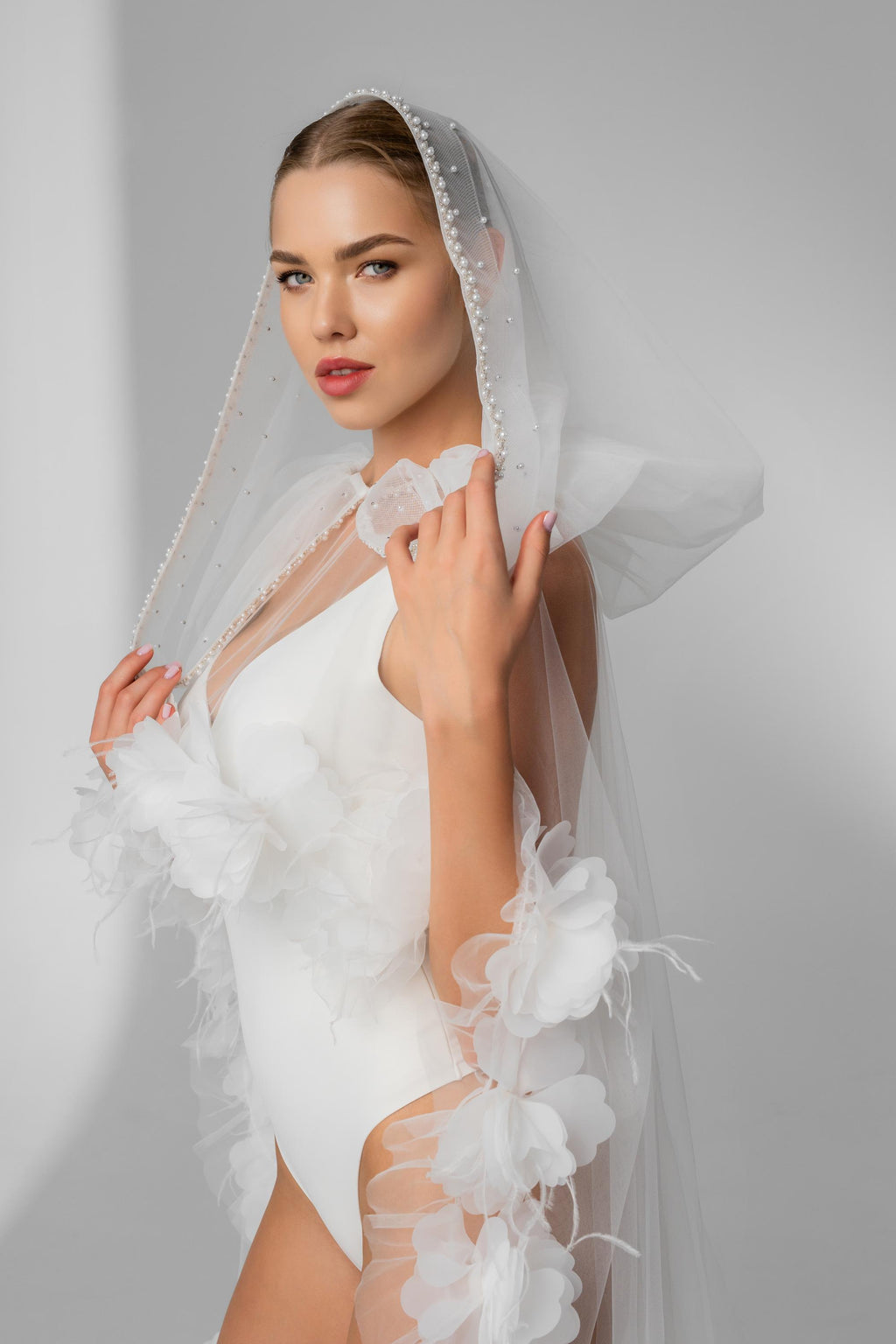 Bridal Hood with Flowers and Feathers
