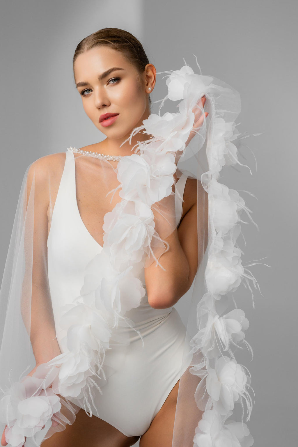 Bridal Hood with Flowers and Feathers
