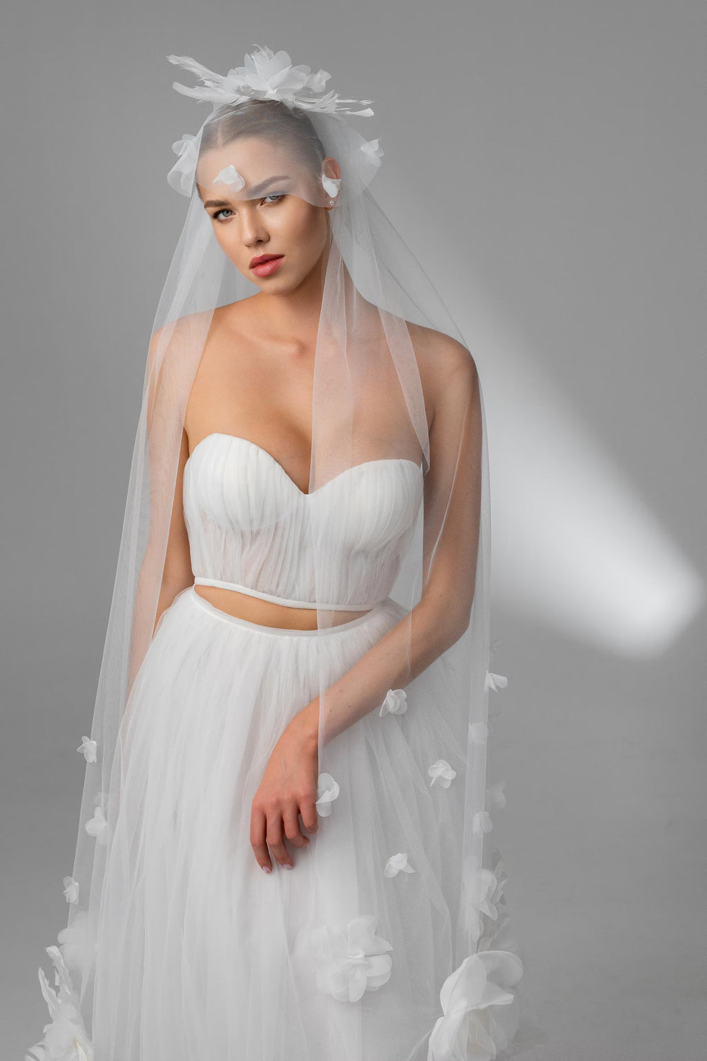 Ivory Ballet-Length Bridal Veil with Delicate Floral Appliqués