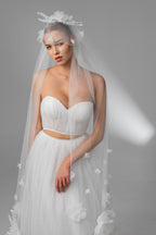 Ivory Ballet-Length Bridal Veil with Delicate Floral Appliqués
