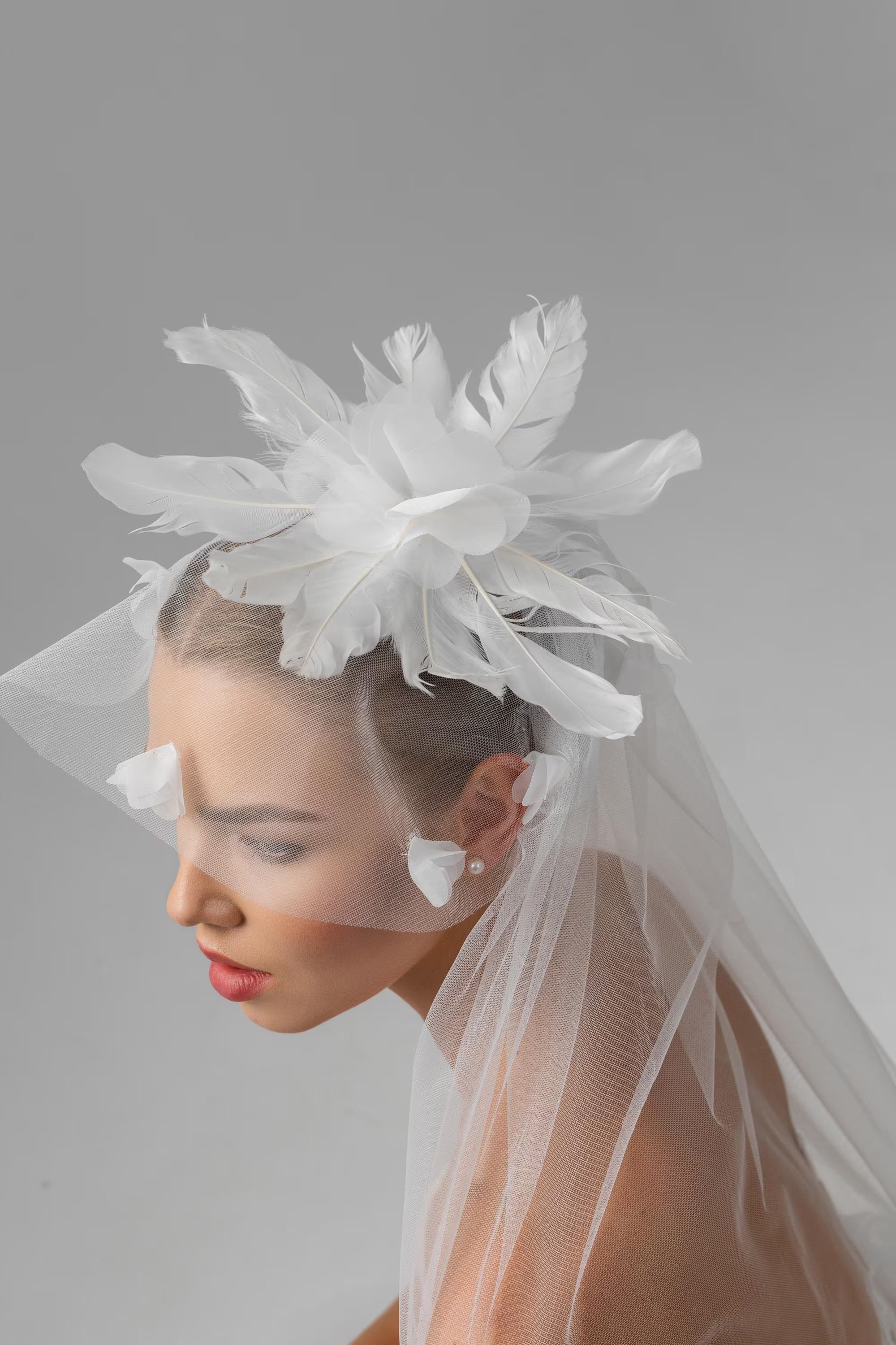 Ivory Ballet-Length Bridal Veil with Delicate Floral Appliqués