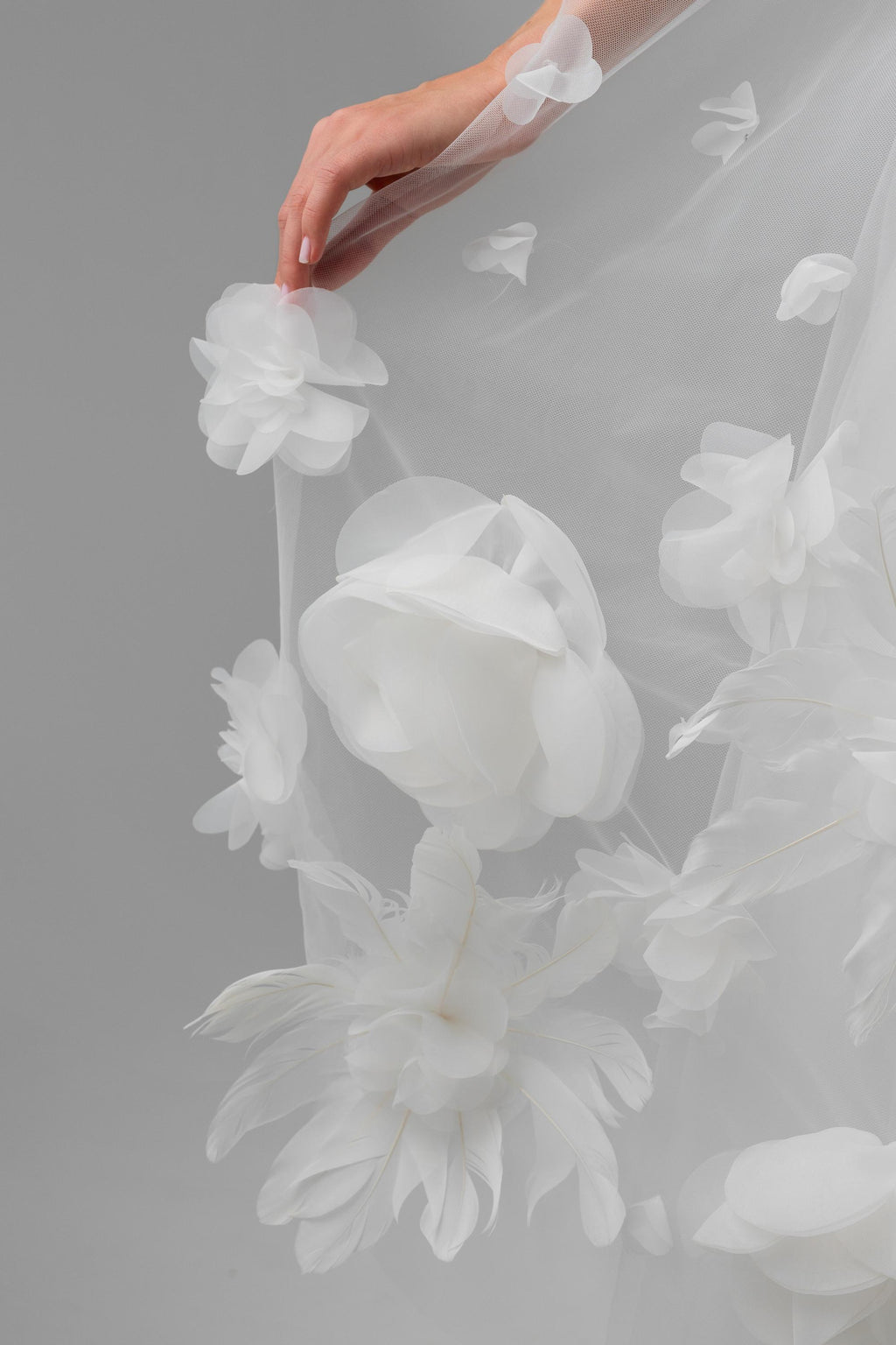 Ivory Ballet-Length Bridal Veil with Delicate Floral Appliqués
