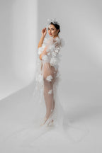 Ivory Chapel-Length Bridal Cape with Floral Details