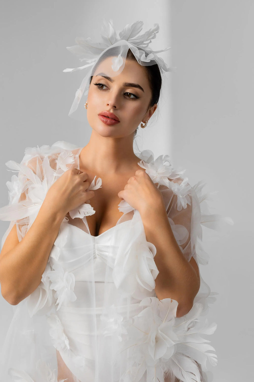 Ivory Chapel-Length Bridal Cape with Floral Details