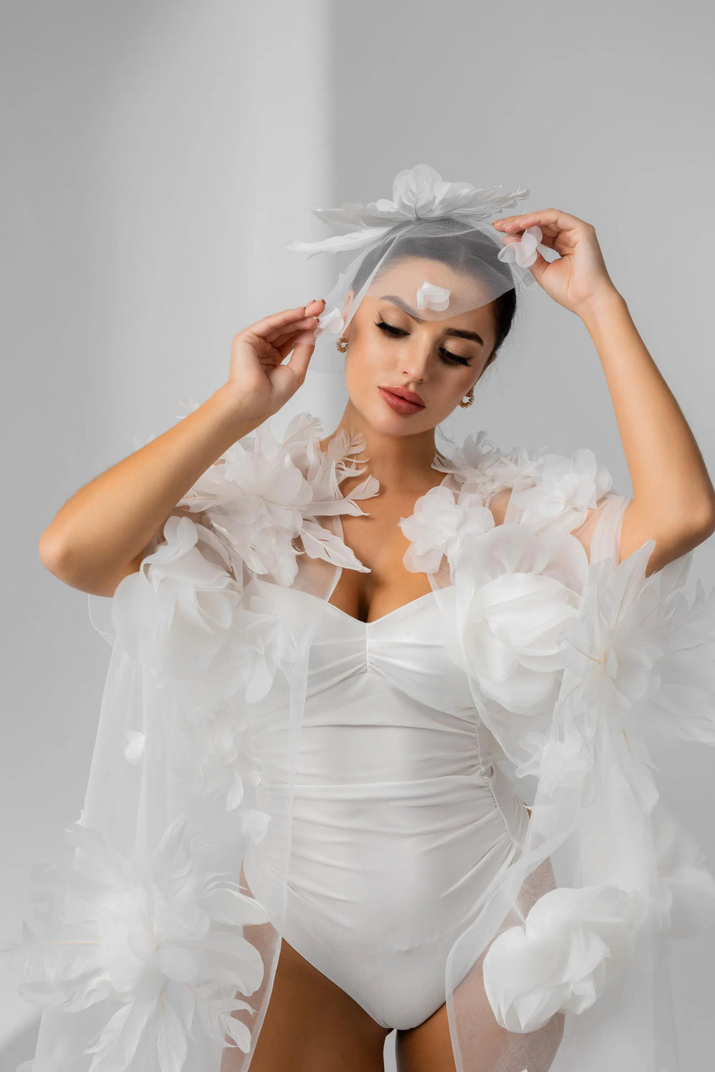Ivory Chapel-Length Bridal Cape with Floral Details