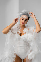 Ivory Chapel-Length Bridal Cape with Floral Details