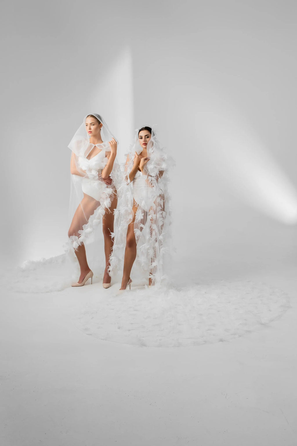 Royal Cathedral Bridal Veil with Ostrich Feathers, 4D Flowers and Crystals
