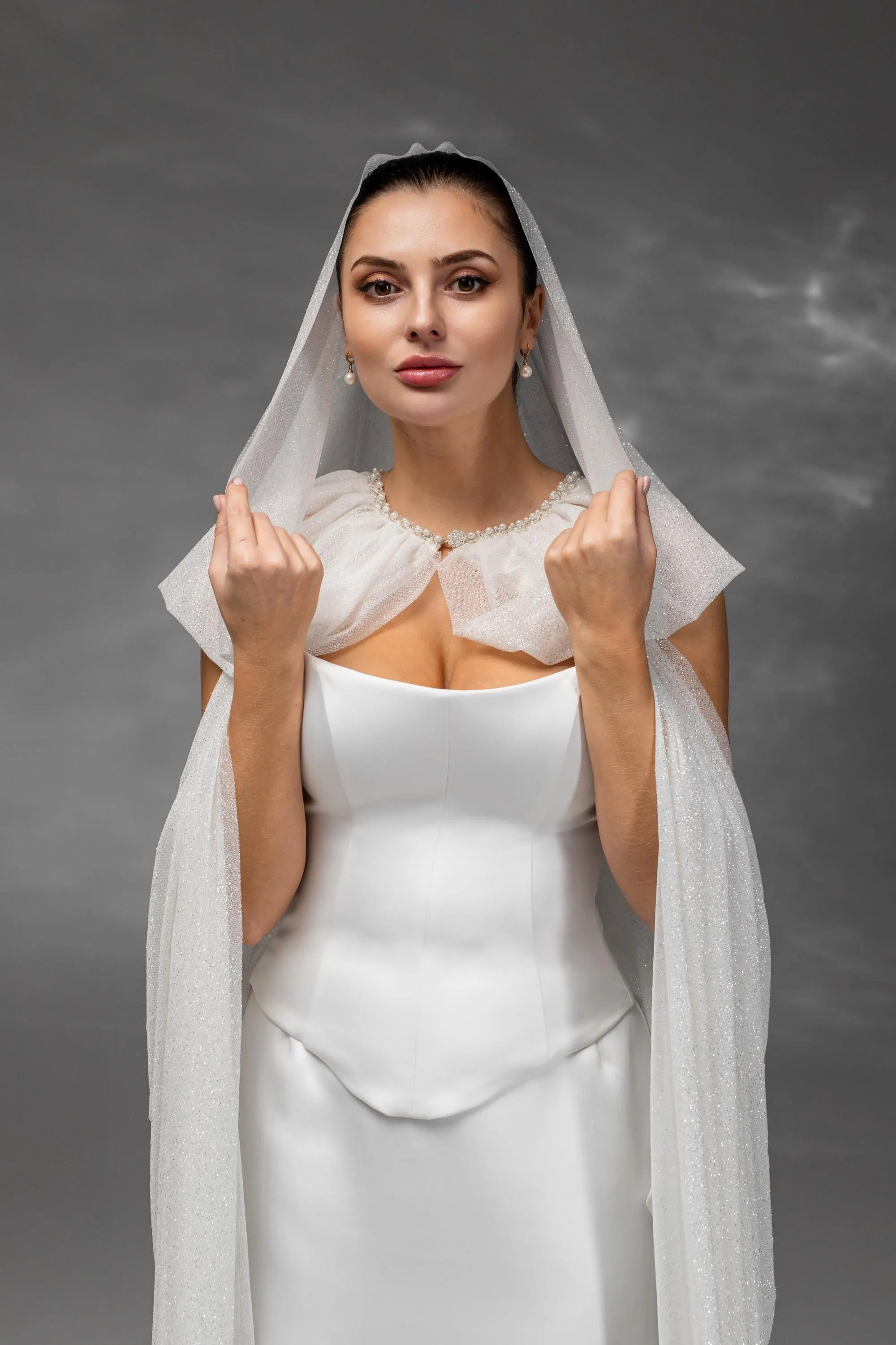 Ivory Silver Chapel-Length Bridal Hood